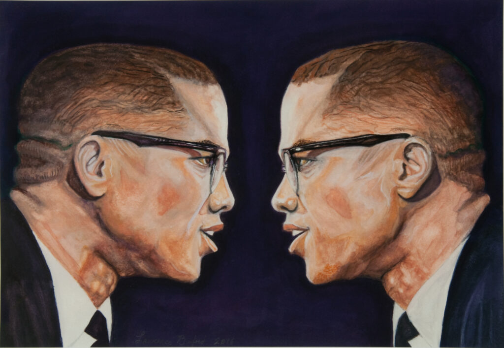 "Malcolm Face Off", watercolor, 12''x16' 